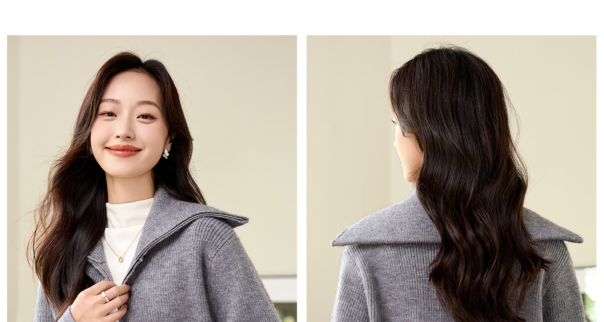 PinCai Women's Knitted Cardigan Autumn Winter Double Zipper Thickened Lapel Sweater Jacket P144Z9019 27