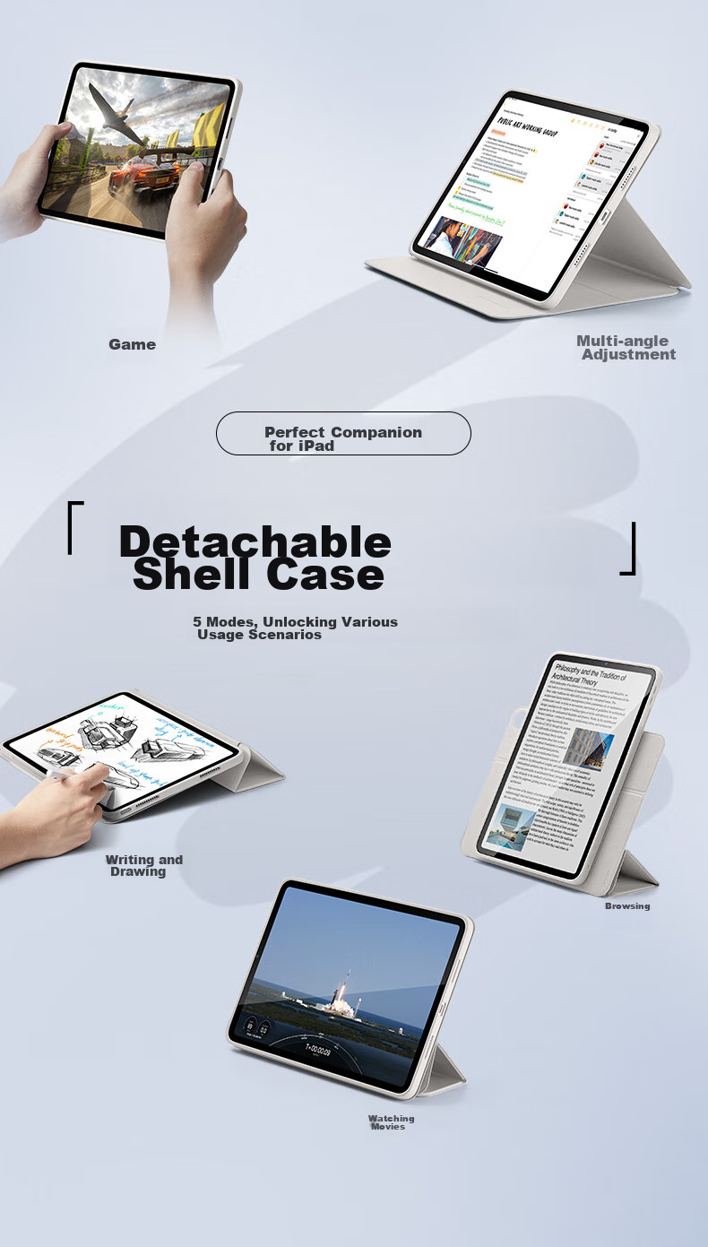 ESR Compatible with IPad Air 8/7/6/5/4 Case, 11-Inch 2026/25 [Detachable Magnetic Cover], M4 Apple Tablet 10.9 Full Protection Shockproof Stand White 3