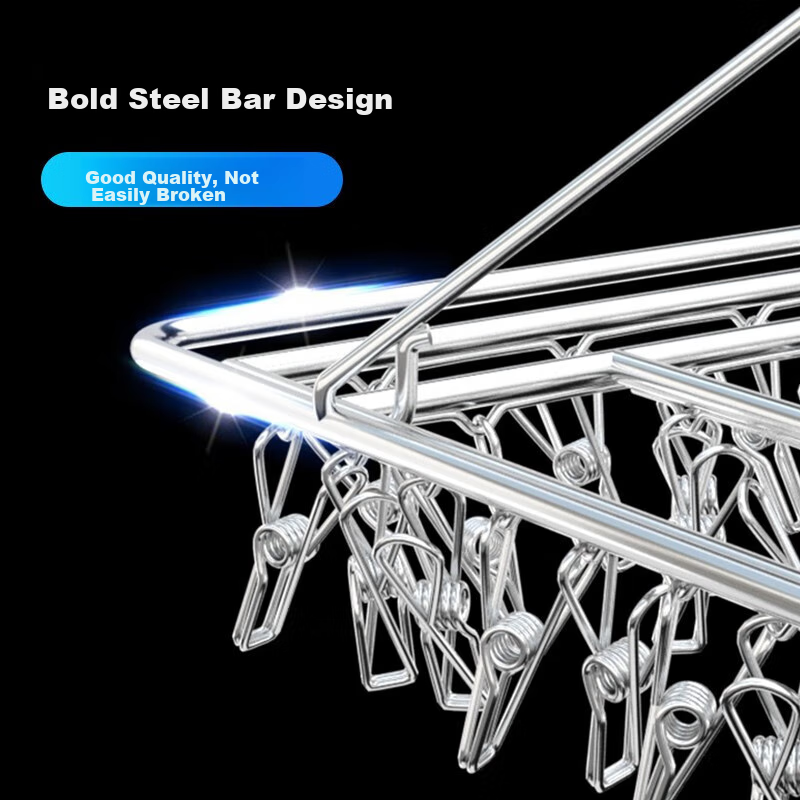 MENGTING Stainless Steel Clothes Drying Rack, 36 Clips for Socks, Windproof Rotatable Thickened Frame