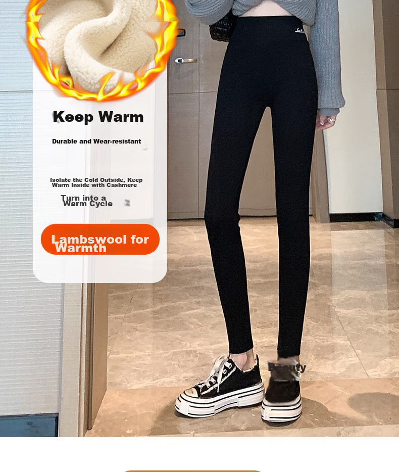 LangSha Ribbed Leggings for Women, Autumn Wear, High-Waisted, Slimming, Elastic Waist, Butt-Lifting, Calf-Slimming, Tight-Fitting Pants, Warm Cotton Trousers 16