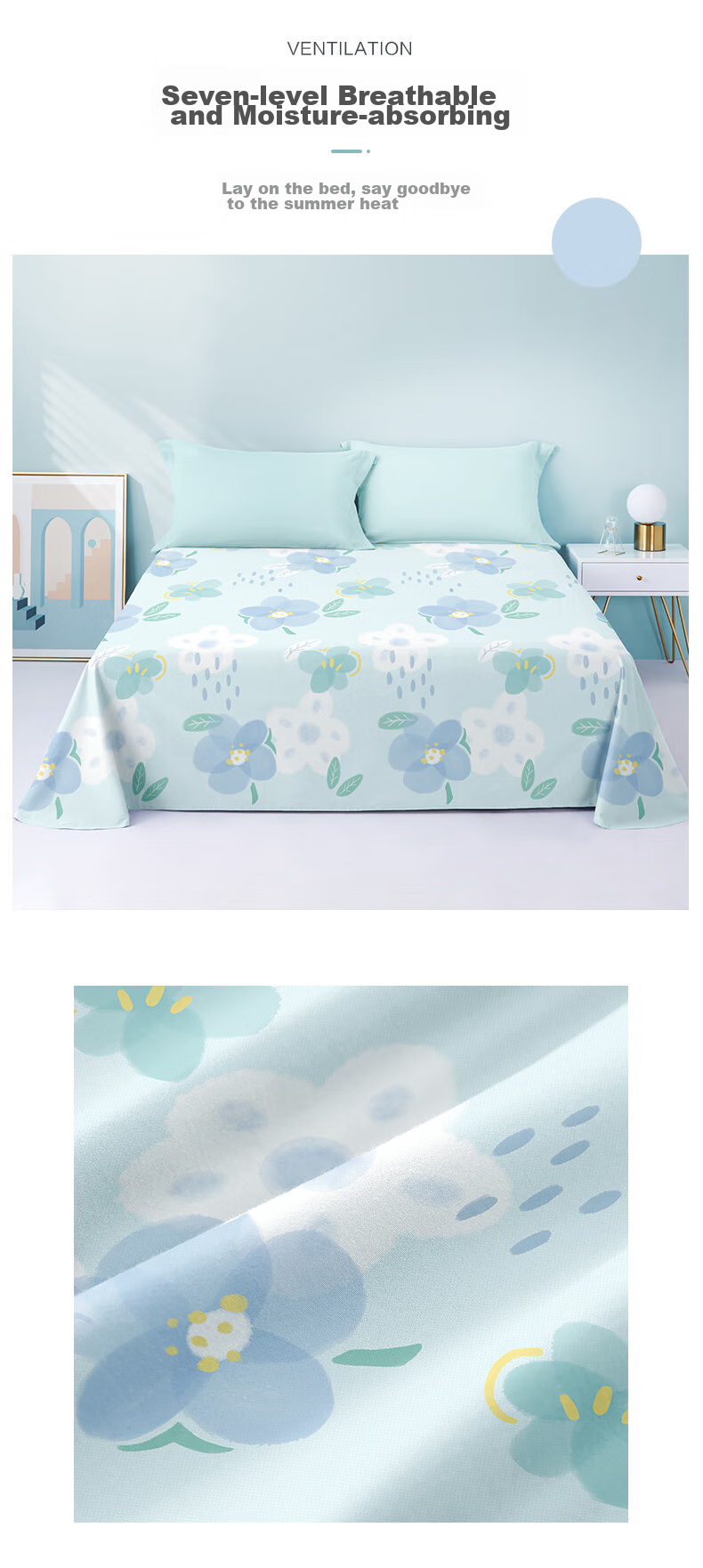 BEYOND Home Textiles Pure Cotton Bed Sheet with Printed Pattern, All-Cotton Bedspread, Single Piece Set, Floral Pattern, 200*230cm 6