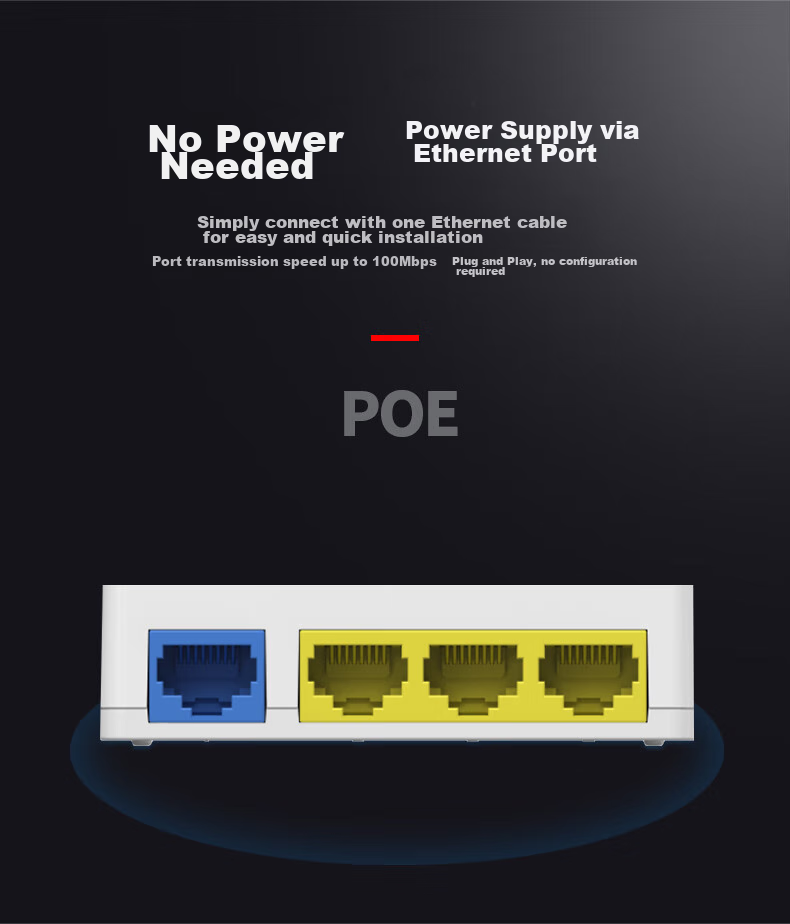 Dahua PoE Repeater, One-To 4-Port 100Mbps PoE Power Extender, Network Cable Splitter Switch, 48V Network Module DH-TAE103 2