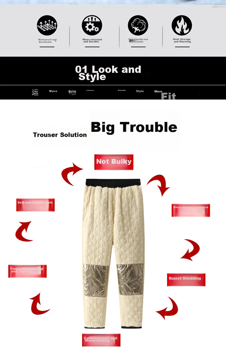 TUCANO Men's Cotton Pants Lamb Wool Fleece Thickened Graphene Warm Comfortable Casual Straight Leg Trousers Black 3XL 7