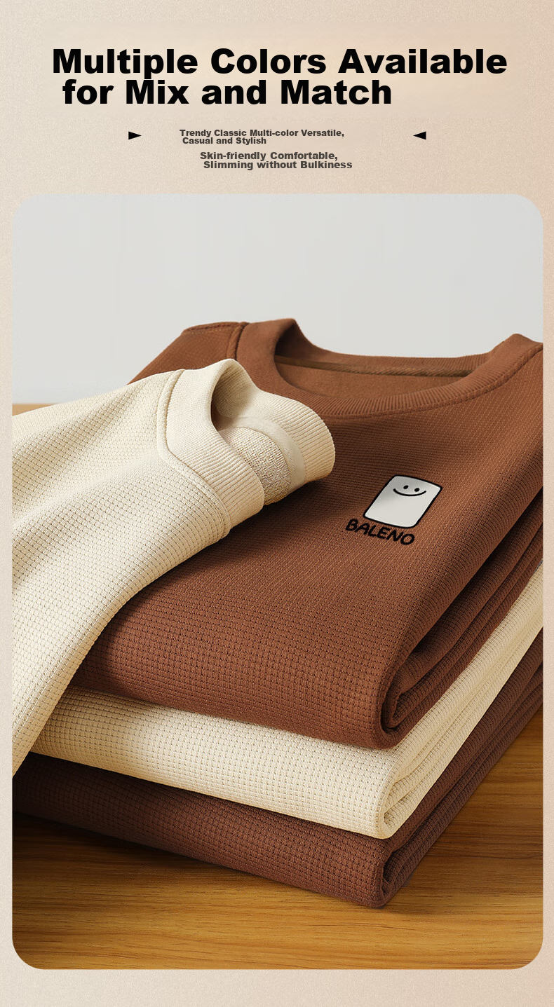 Baleno Sweatshirt for Men, Spring And Autumn Round Neck Pullover, Casual Men's Top, Heavyweight Waffle Knit Long-Sleeve Outerwear 2