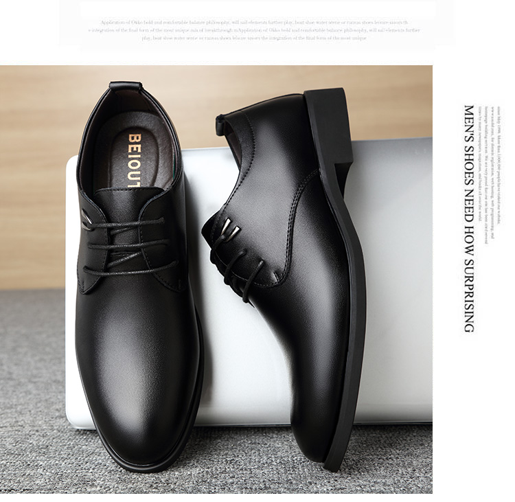 BEIOUTU Men's Leather Dress Shoes Fashion Trendy Lace-up Wedding Low-top Cowhide Business Casual Shoes 511 Black 43 4