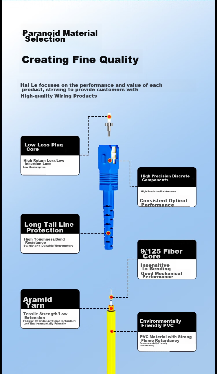HAILE Single-Mode Fiber Optic Patch Cable (SC-SC, 9/125), Telecom-Grade Single-Core Pigtail Network Cable, 5 Meters, HJ-1SC 3