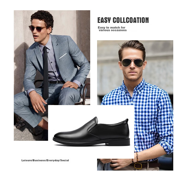 LAORENTOU Men's Leather Shoes, Top-Grain Cowhide Slip-On Business Casual Shoes Driving Shoes Loafers for Men A30305 Black 43 6
