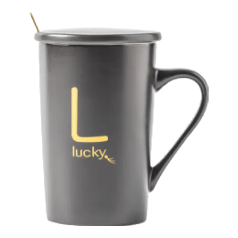 JD Original Creative Personalized Cup, Ceramic Mug with Lid And Spoon, Trendy Couple's Cup for Men And Women, Home Use Milk Coffee Cup, 380ML