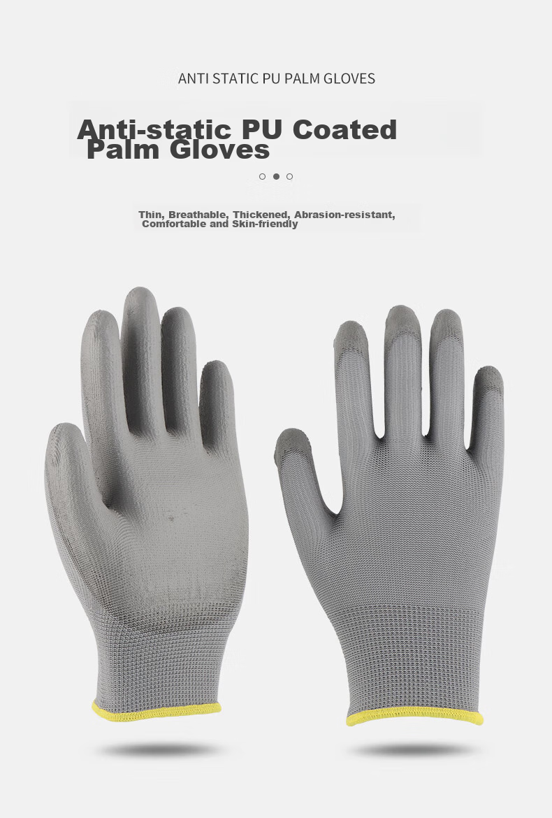 Golmud Coated Work Gloves, Gray, 12 Pairs, PU Anti-Static Wear-Resistant Non-Slip Factory Gloves GM572 1
