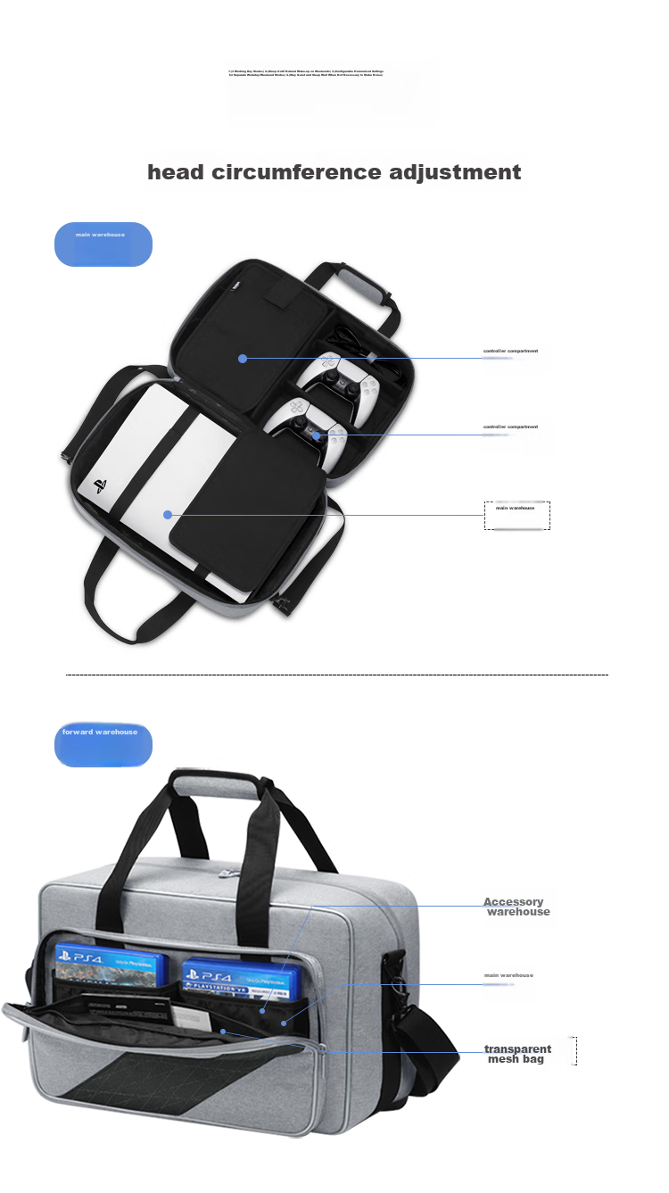 BUBM Large Capacity Storage Bag, PS5 Game Console Organizer with Accessories, Crossbody Handheld Portable Storage Bag, Gray 4