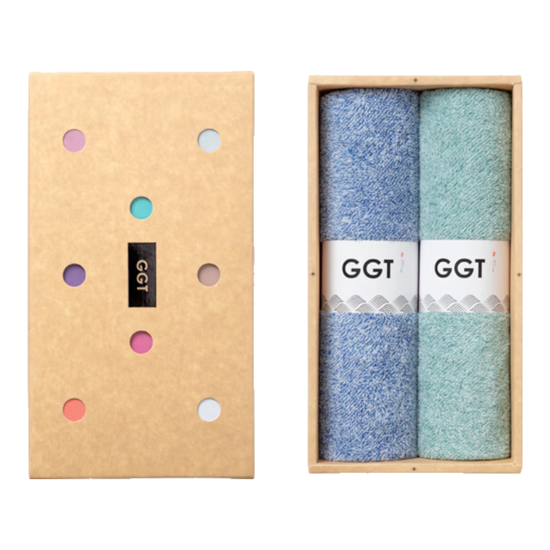 GGT Japanese Towel Gift Box, Custom Embroidery, Souvenir Gift, Face Washing Adult Gift, Return Gift, 2-Piece Set, Bottle Gaze + Cyan Blue