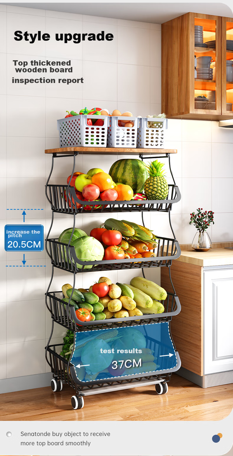 Shuaishi Kitchen Vegetable Storage Rack, Fruit Basket, Snack Organizer, Multi-Layer Floor-Standing Mobile Cart 2