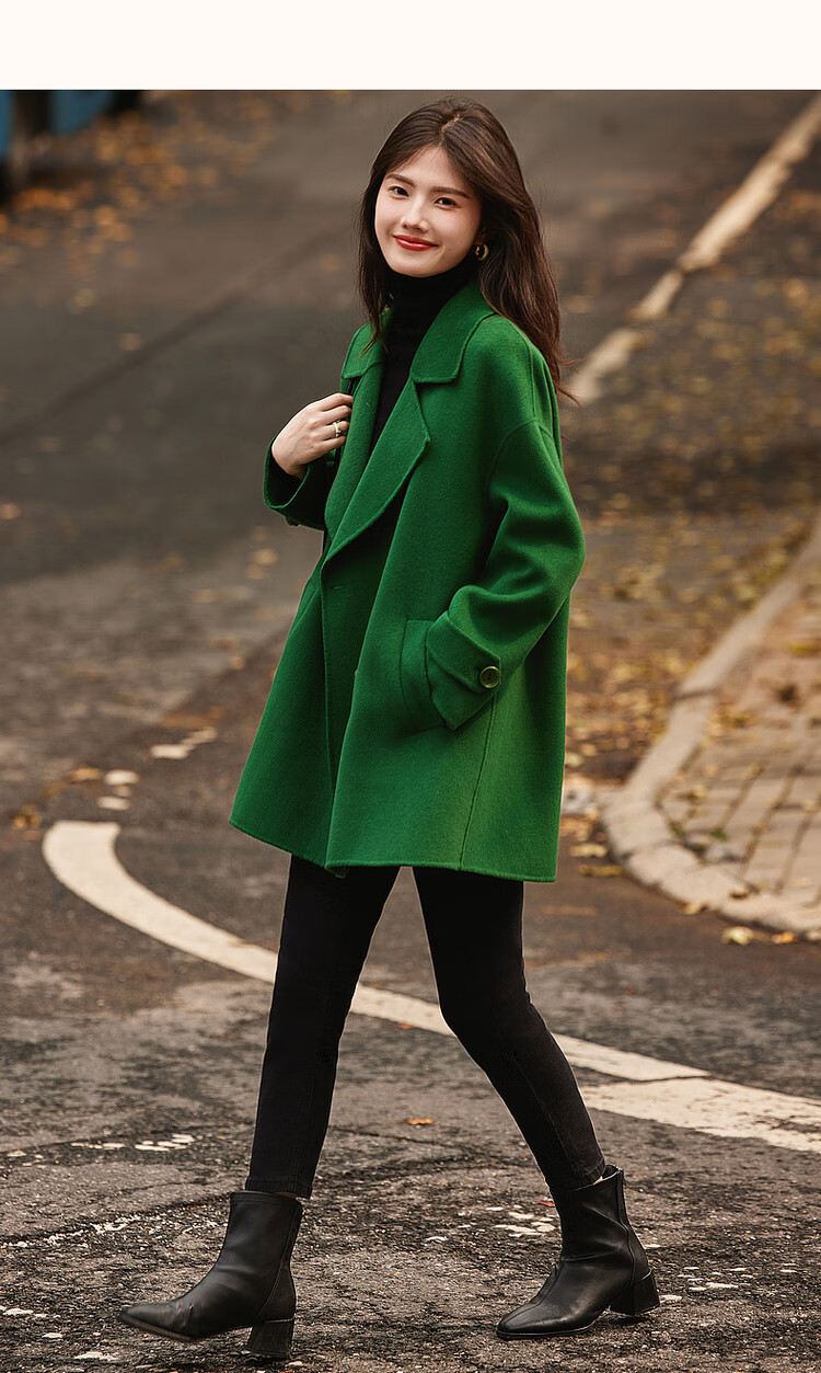 DME Winter New Double-Breasted Handmade Shearling Double-Faced Wool Coat for Women Mid-Length Camel M 9