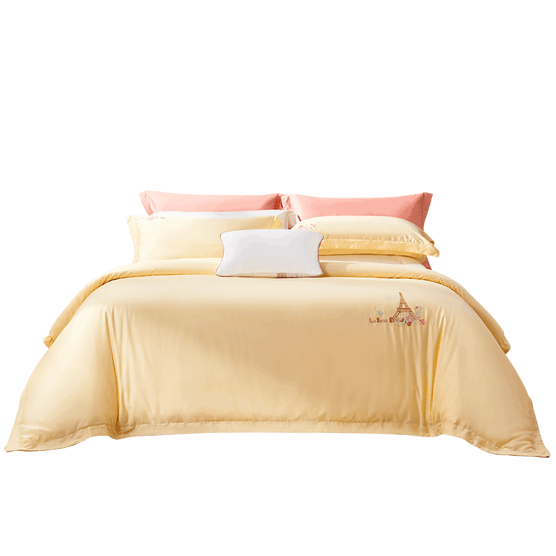 FUANNA Bedding Set, Four Pieces, 60-Count Long-Staple Cotton, Pure Cotton Bedsheet And Duvet Cover, King Size 230*229cm, Yellow
