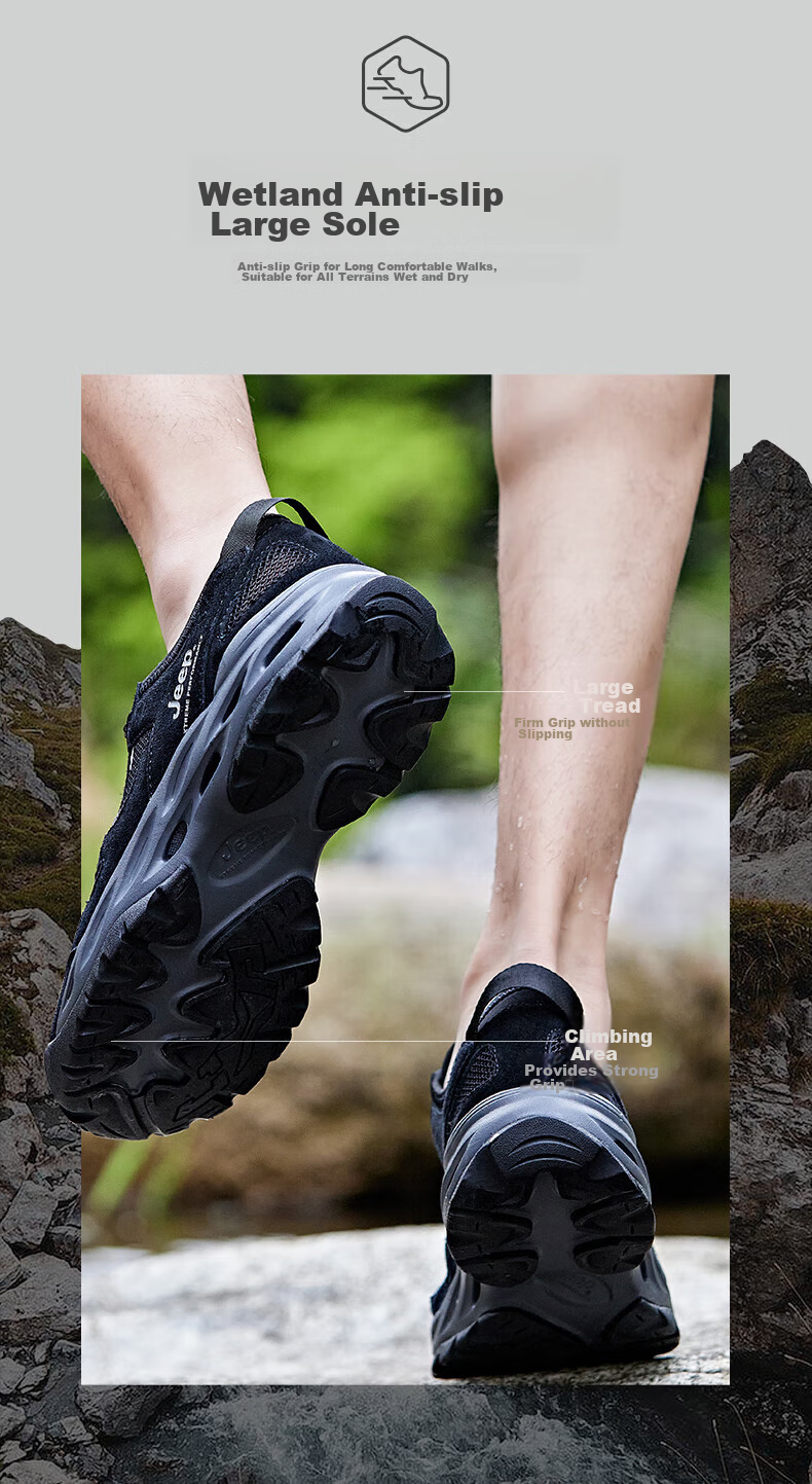 JEEP Men's Outdoor Breathable Hiking Shoes, Quick-Drying Amphibious Water Shoes, Non-Slip Wear-Resistant Mountaineering Boots for Me 9
