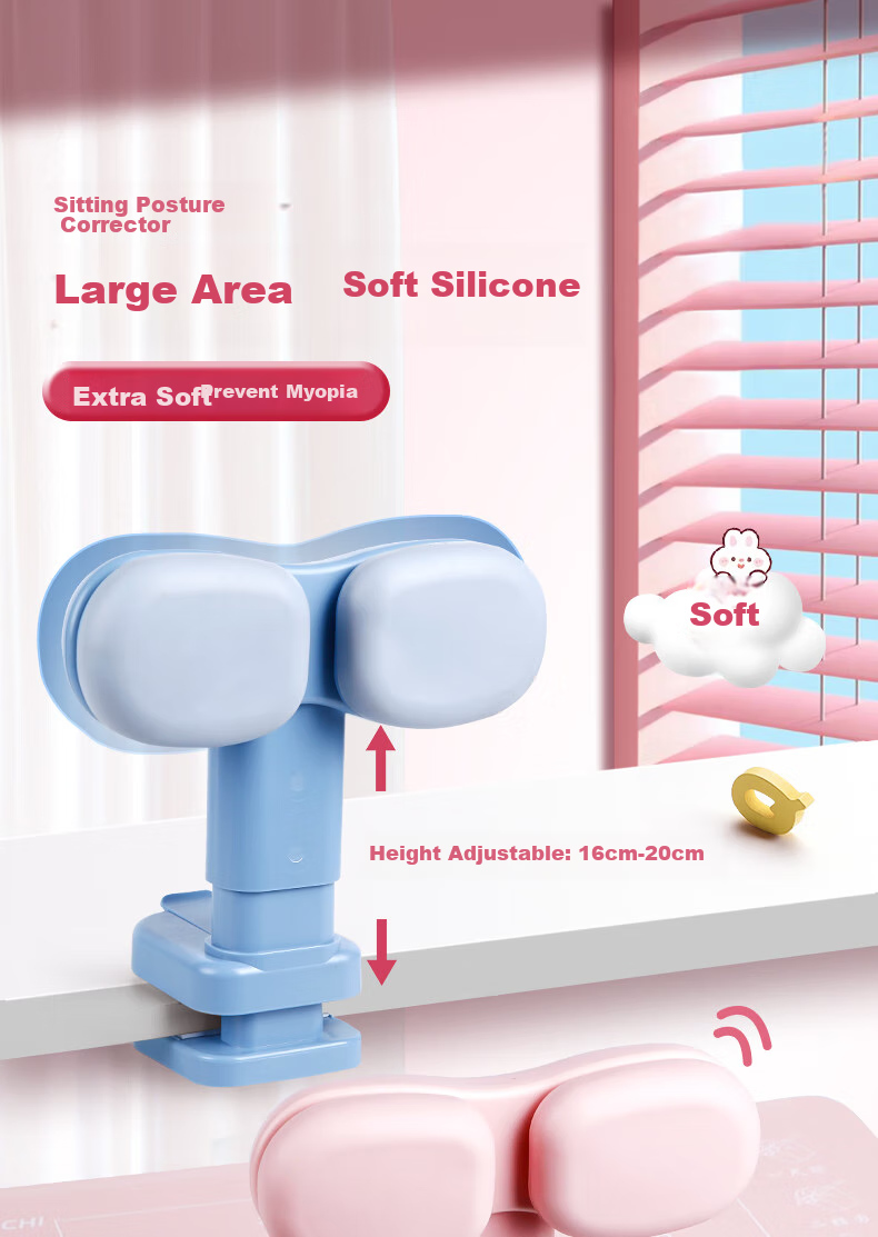 DiLe Soft Rubber Posture Corrector for Children's Writing, Desktop Anti-Low Head Device, Adjustable Height Stand for Primary School Students' Posture And Study Support Clip-On Desk Model 894 Blue 1