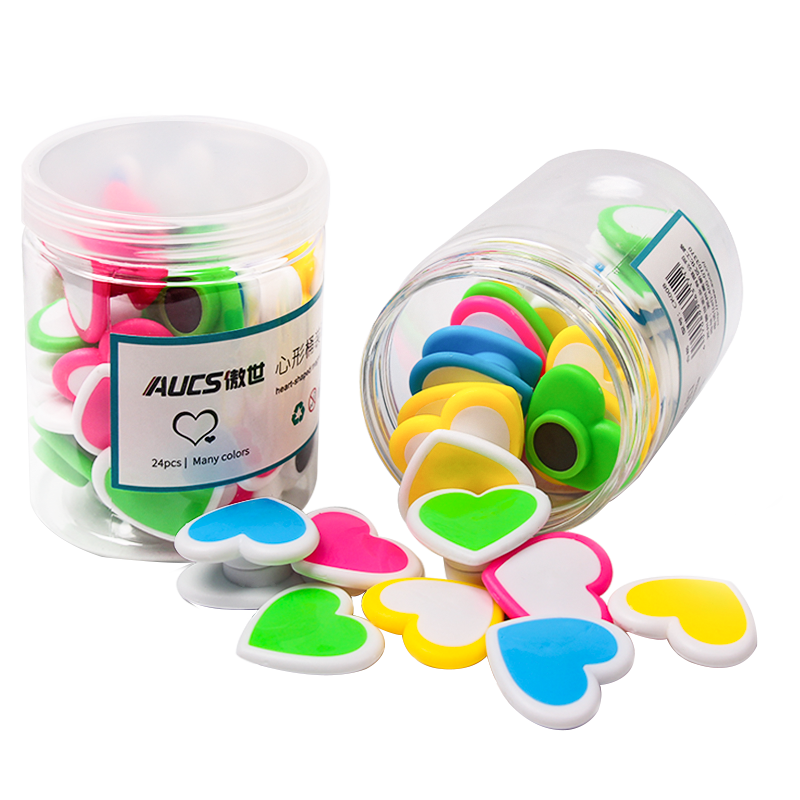 AUCS Heart-Shaped Whiteboard Magnets, Strong Blackboard Magnetic Clips, Magnetic Particles, Magnetic Stickers, Iron Attractors, Colorful, for Office Meetings, Classrooms, Refrigerators, 24 Pieces Per Pack