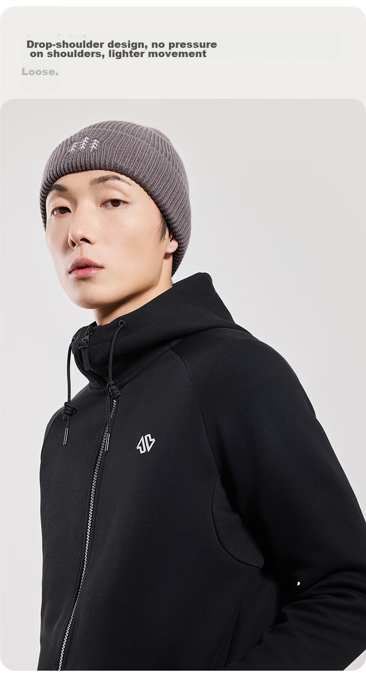 JD Original Air Warm Sports Jacket for Men, Knitted Hooded Spring Outdoor Windproof Warm Running Casual Coat, Black Size S 14