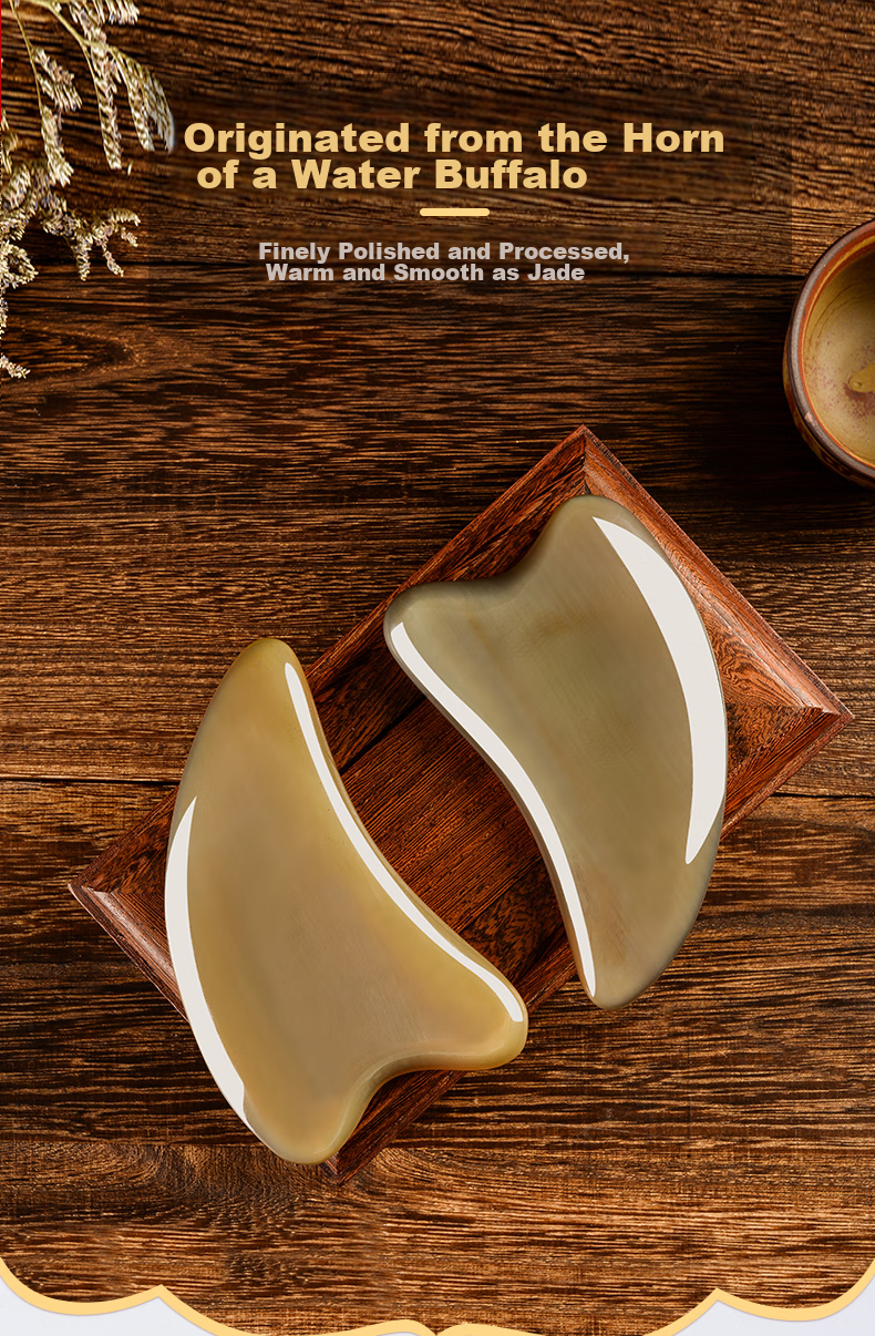 CAIYAOSHI White Buffalo Horn Gua Sha Board for Facial Beauty Massage, Nasolabial Folds, Fish Tail Lines, Lifting, Health Care, Moisture Removal, Student Dormitory, Mid-Autumn Festival Gift for Women, Girls, Elders, Parents, Teachers, Thick 12mm 5