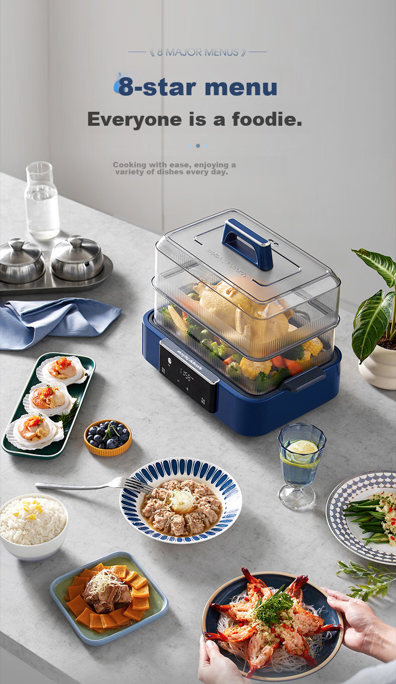 Morphyrichards Electric Steamer Pot for Home Use, 3-4 People Capacity, All-In Stewing And Steaming, Large Stainless Steel Steamer Basket, Programmable Rapid Cooking, Steaming And Stewing Pot, Egg Steamer, Corn Steamer, Breakfast Maker MR1158 White 12