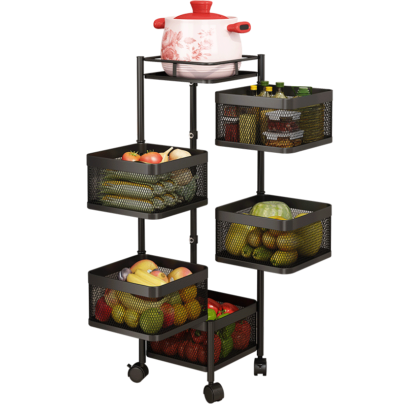 Maxcook Kitchen Storage Rack, Floor-Standing Small Cart, Rotating Storage Rack, Movable Cabinet Shelf, Six-Tier MCWA253