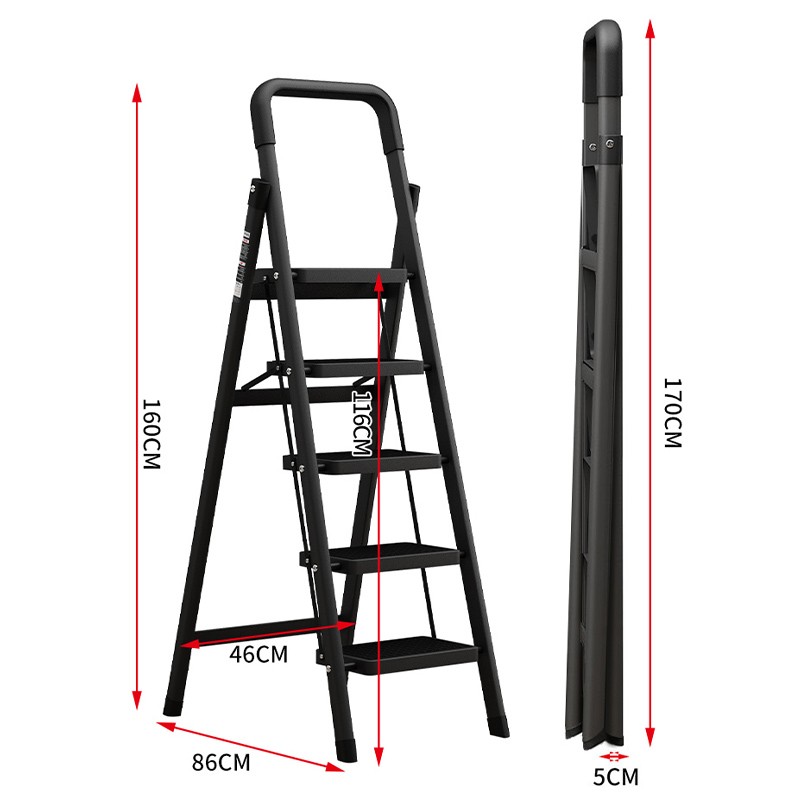 SHULIANG Household Ladder Indoor Five-Step Ladder Carbon Steel Thickened 3.4m Height Measuring Folding A-Frame Ladder