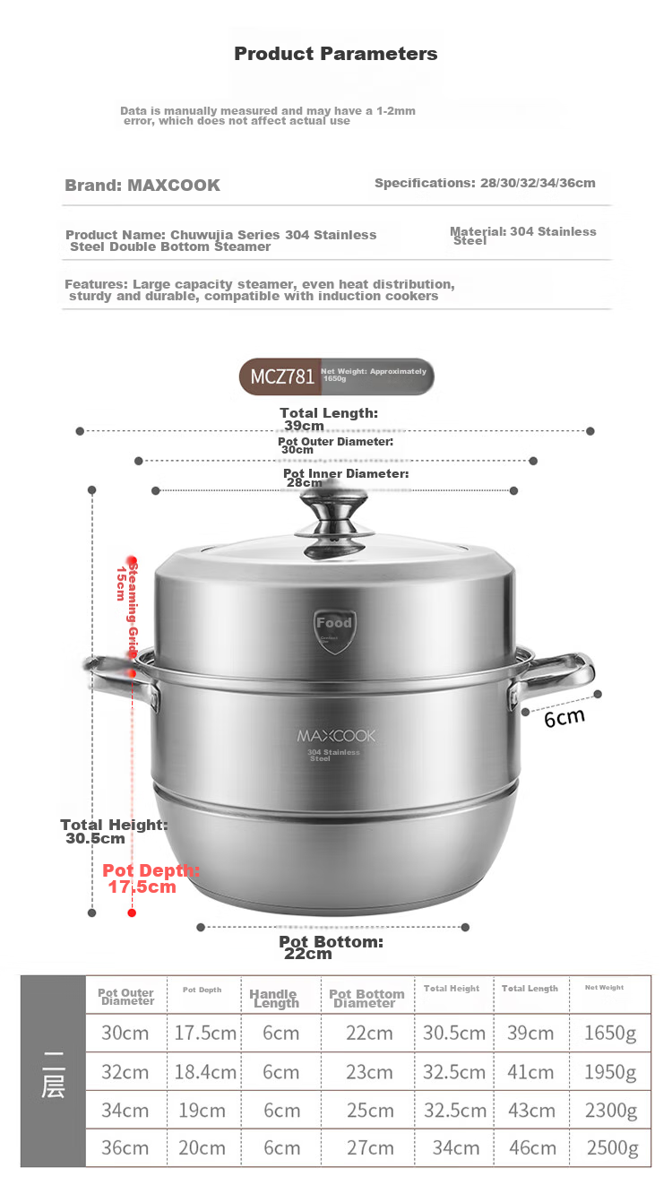 MAXCOOK Steamer Pot, 304 Stainless Steel 28cm Three-Layer Steamer, Thickened Base Soup Pot, Compatible with Gas And Induction Cooktops MCZ835 9