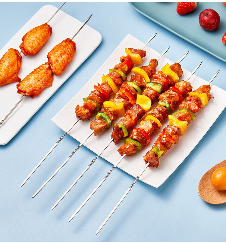 Suncojia 304 Stainless Steel Barbecue Skewers, Meat Kebab Skewers, Grilling Needles, Barbecue Tools, 50 Pieces 12