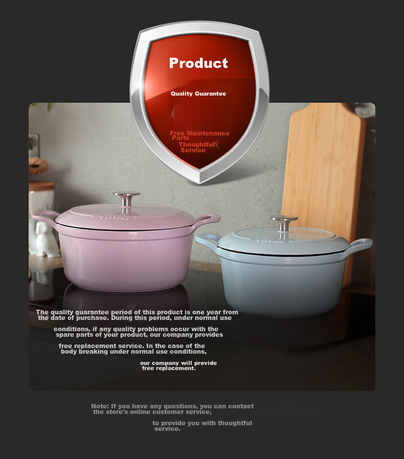 Feishile German Moments Cast Iron Pot, Stew Pot, Small Soup Pot for Home Use, 24 Cm Cast Iron Pot - Burgundy Red 11