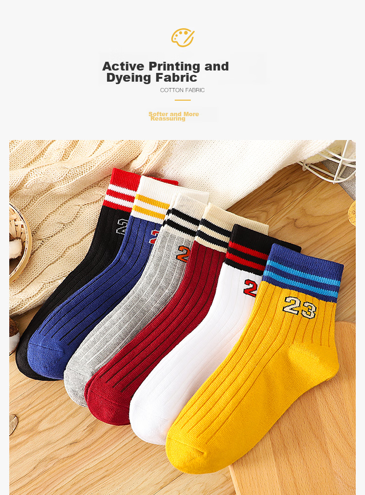 LangSha Children's Socks, Boys' Mid-Calf Socks, Cotton Breathable Baby Socks, Short Socks for Older Kids, 6 Pairs, Sports Digital Style 7