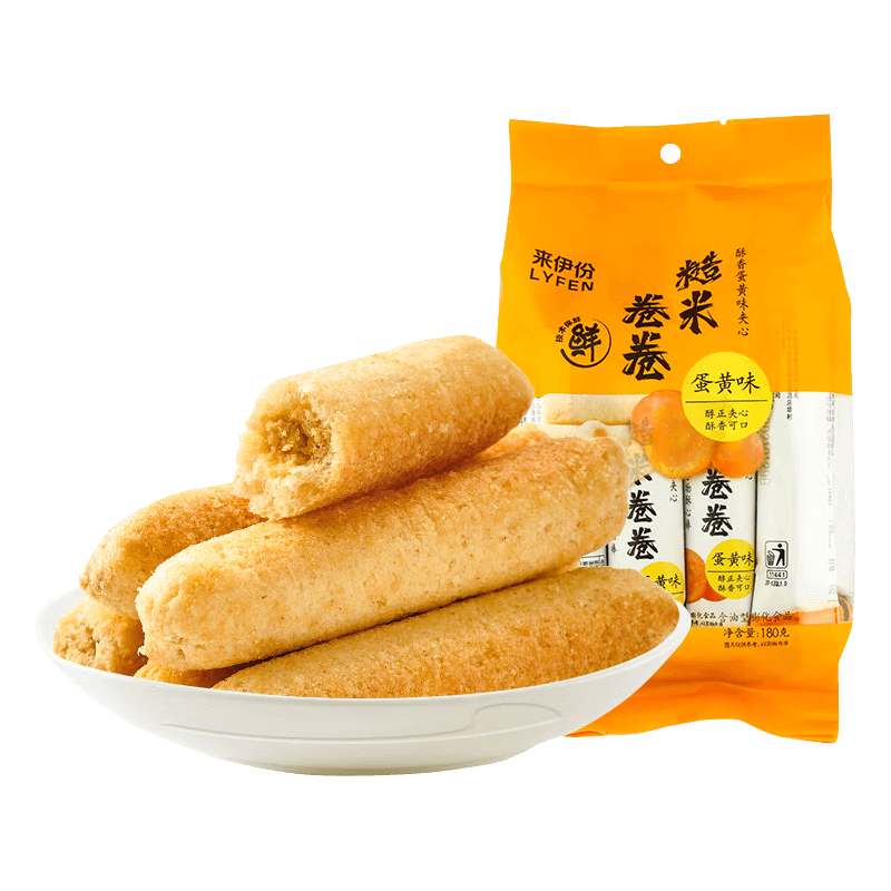 来伊份糙米卷蛋黄味180g 米果卷能量棒膨化食品办公室休闲零食独立包装