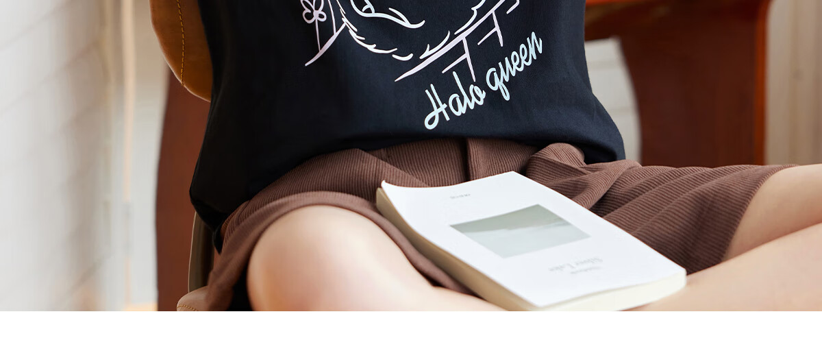 Halo Queen Women's Short-Sleeve T-Shirt, Summer Lightweight Round Neck Tee, American Sweet Cool Cat Print Half-Sleeve Top H143T1409 10