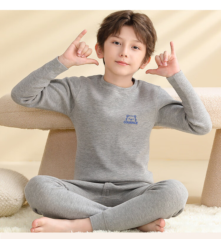 Nanjiren [400g School Uniform Essential] Children's Thermal Underwear, Boys And Girls Winter Fleece-Lined Thickened Autumn Top And Pants Set 14