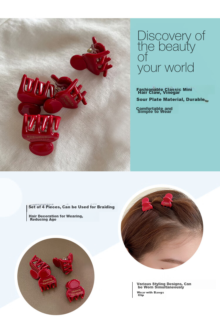 CHIMERA 4-Piece Hair Claw Clips, Air Bangs Hair Claw, Top Side Acid Acetate Hair Clips for Women, Mid-Autumn Festival Gift 3
