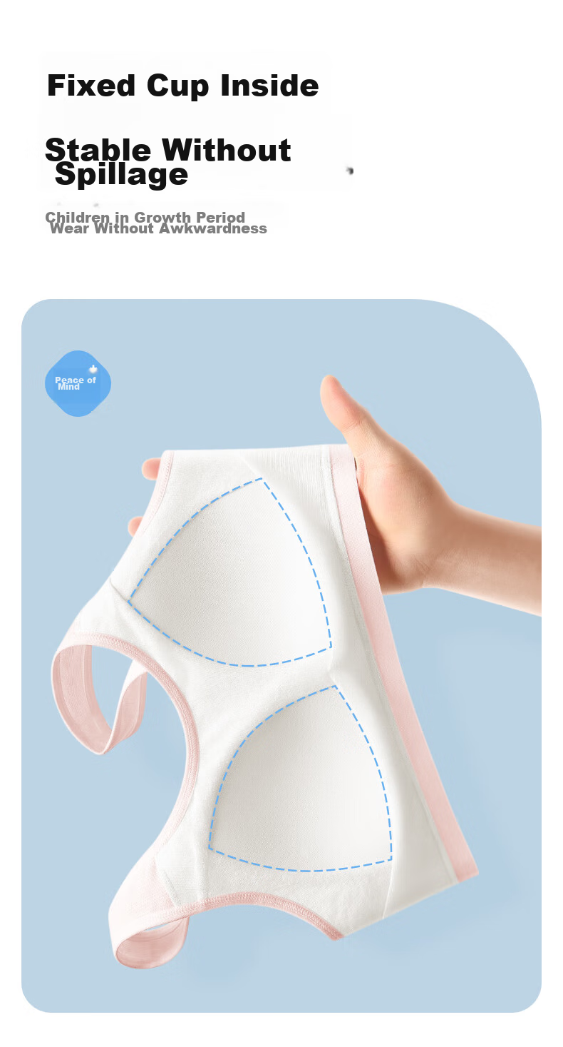 Meiya Ting Girls' Sports Bra, Puberty Training Bra for Young Girls, Camisole for Middle And High School Students, Children's Bra, 2-Piece Set, Size M 7