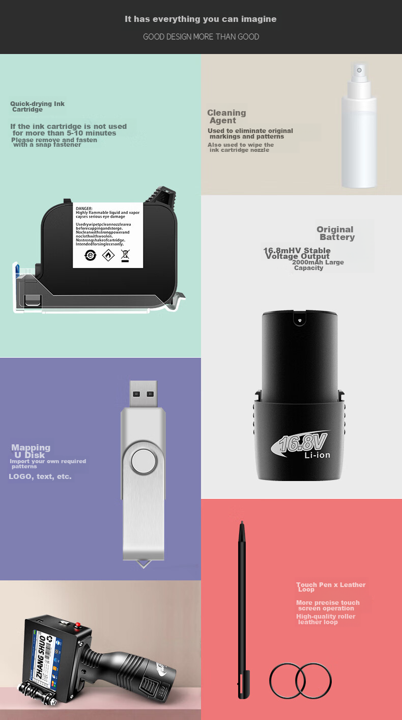Zhangshuo Z8 Intelligent Handheld Inkjet Printer, 600DPI, 50 Pages/min, Compact Fully Automatic, Date Coding Machine, Portable, Quick-Drying Ink, Suitable for Multiple Materials 10