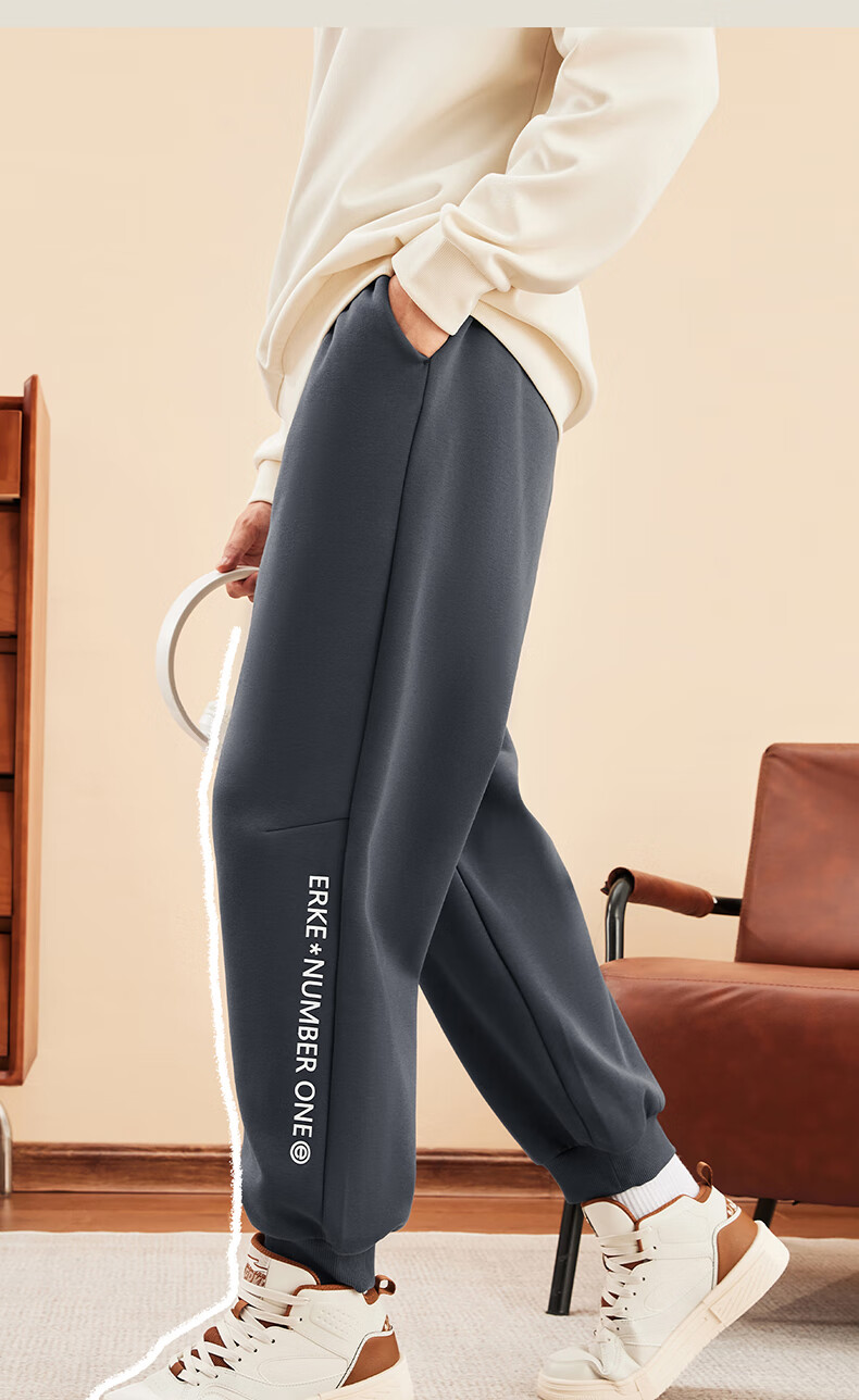 ERKE Men's Sweatpants, Thickened And Fleece-Lined for Winter, Knitted Long Pants with Elastic Cuffs, Warm Casual Trousers for Running And Everyday Wear 5