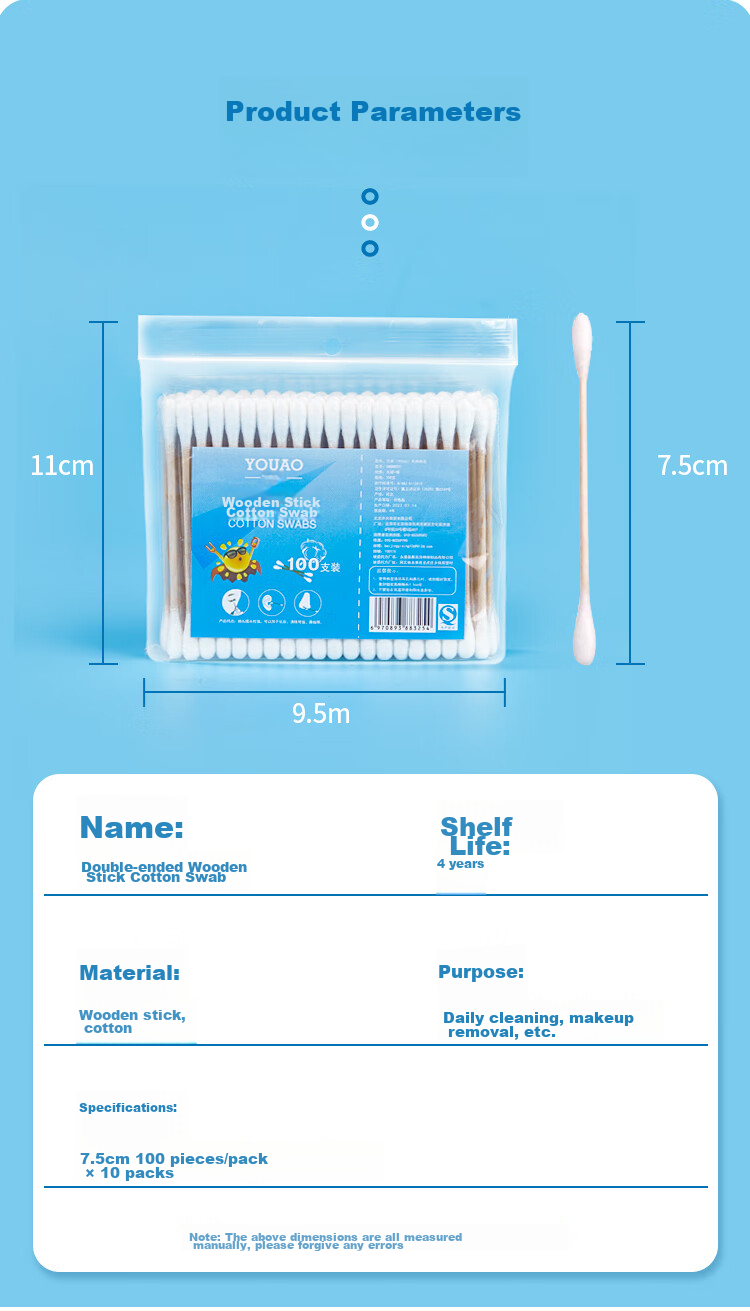 YOUAO Cotton Swabs for Ear Cleaning [100 Pieces * 10 Packs = 1000 Pieces] Makeup Cotton Swabs for Adults And Children, Ear And Nose Cleaning 4