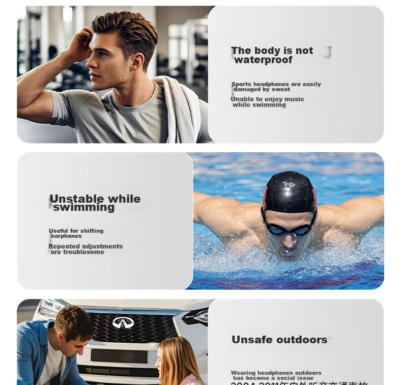 Aiwa G3 [With Built-In 32GB Large Memory], Bone Conduction Bluetooth Headphones, Sports Swimming Professional IPX7 Waterproof, Wireless Non-In Open-Ear Design, Sweat-Resistant, Long Battery Life 9