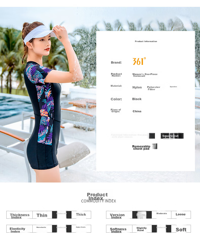 361° One-Piece Swimsuit for Women, Boyshort Style, Breathable, Quick-Drying, Professional Athletic, Conservative, Slimming, Suitable for Hot Springs And Beach Swimming 8