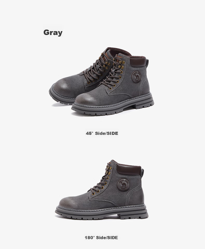 CAMEL [Shanze] Men's Yellow Boots, Fashionable Martin Boots, Casual Work Boots, L14W307636, Gray, Size 39 39