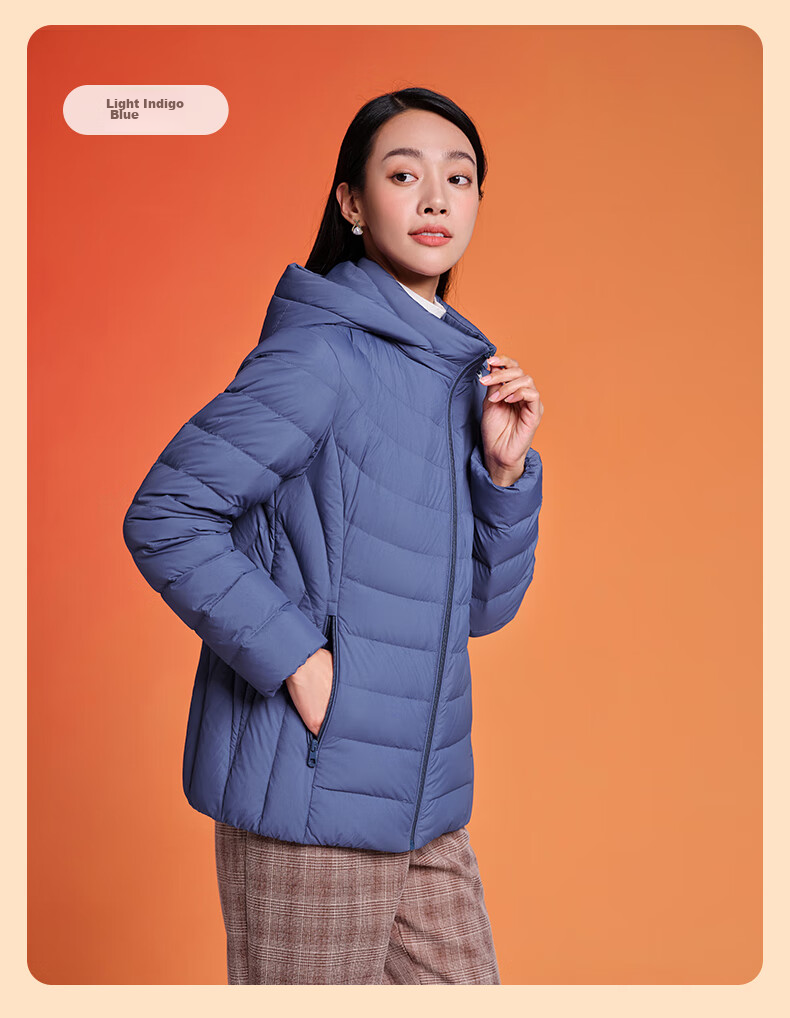 Tanboer Lightweight down Jacket for Women, Short Loose Fit with Detachable Hood, Autumn Warm Ladies' Coat TD236256, Lavender Purple, Size 175 22