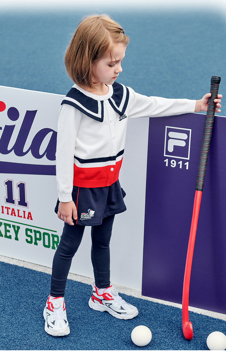 fila斐乐童装儿童针织衫2021秋季款女童小童时尚洋气立领上衣潮-120