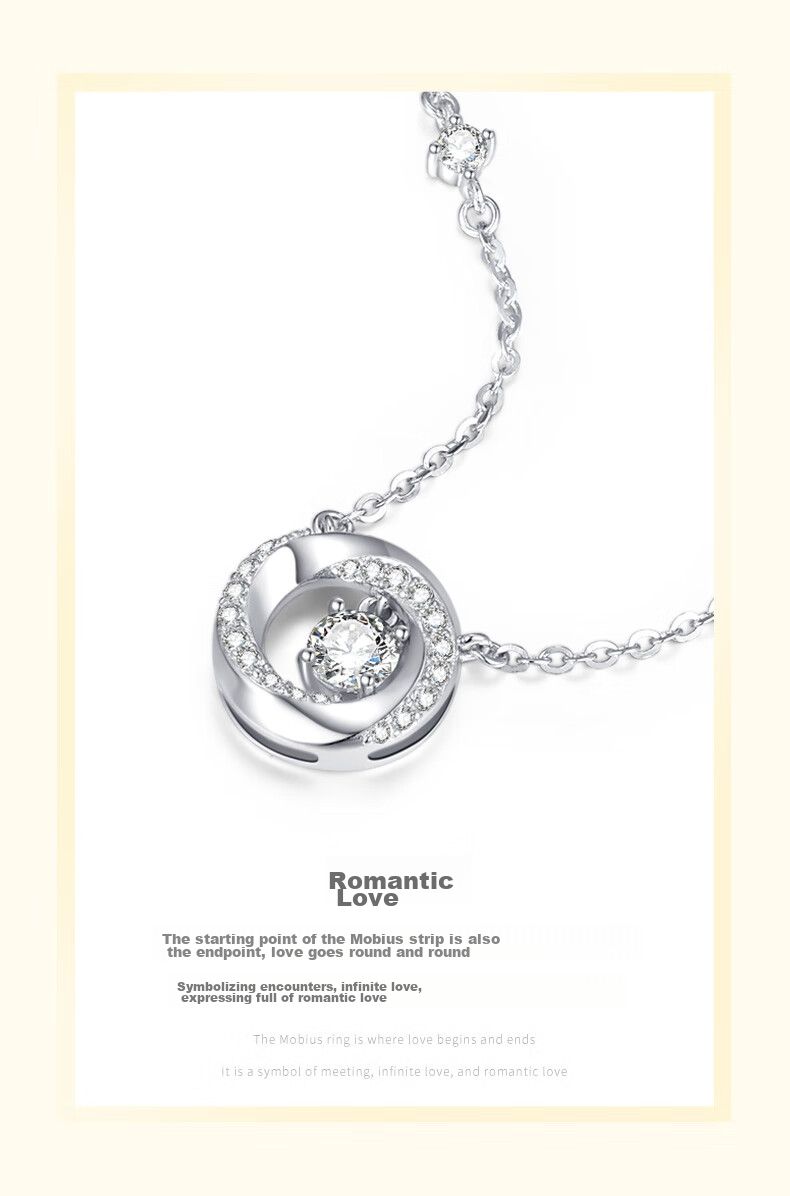 CHOW TAI SENG [Birthday Gift] Mobius Ring Silver Necklace, Dancing Heart Light Luxury Collarbone Chain for Girlfriend 5