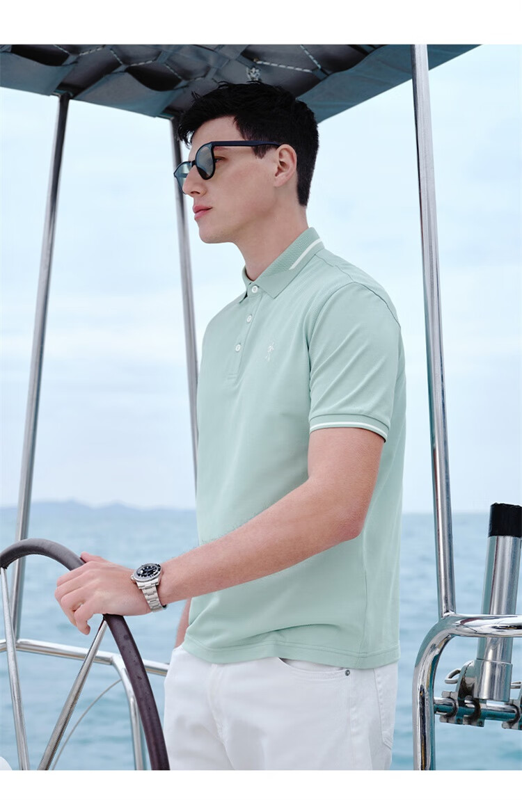 DANCING WOLVES [Cool Ice Mint] Summer Casual Cool-Feeling Men's Short-Sleeve POLO Shirt, 103 Gray Blue, Size 185 10