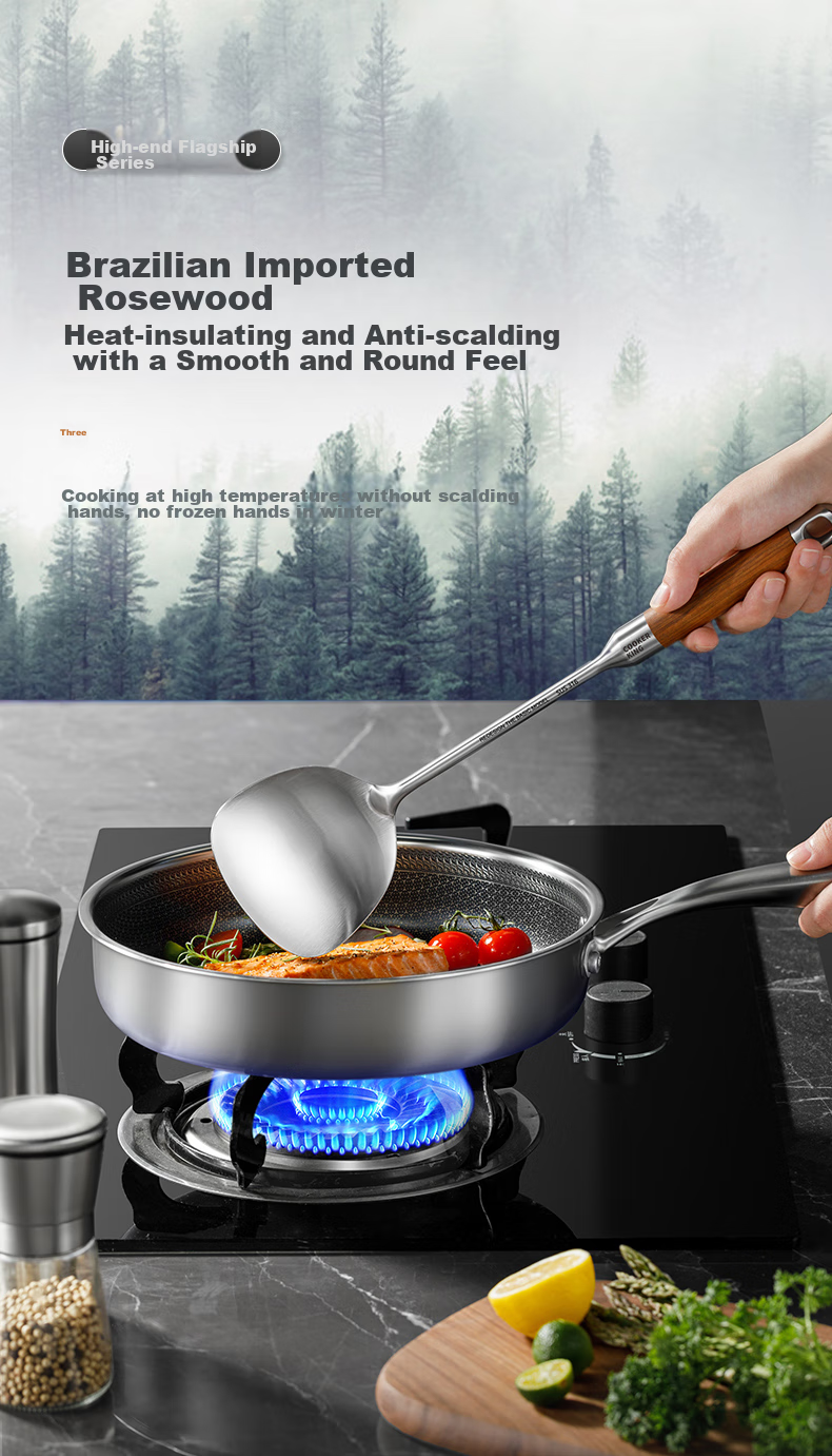 COOKER KING 316L Stainless Steel Kitchen Utensil Set: Spatula, Soup Ladle, And Strainer (Set of Three) with Rosewood Handles 7