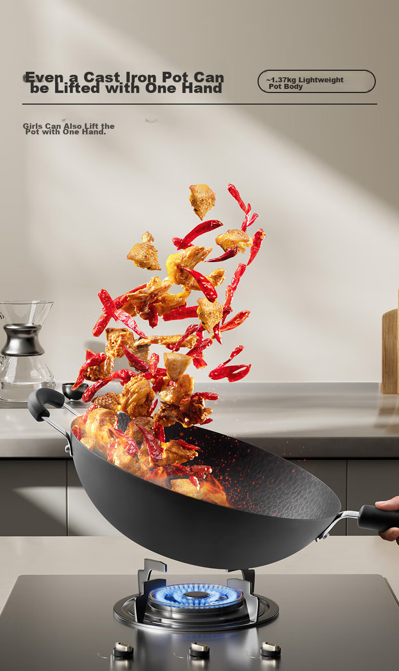 SUPOR Titanium Iron Non-Stick Wok, 34cm Iron Pan without Coating, Suitable for Gas Stove And Induction Cooker, Stir-Fry Pan HC34YT1 14
