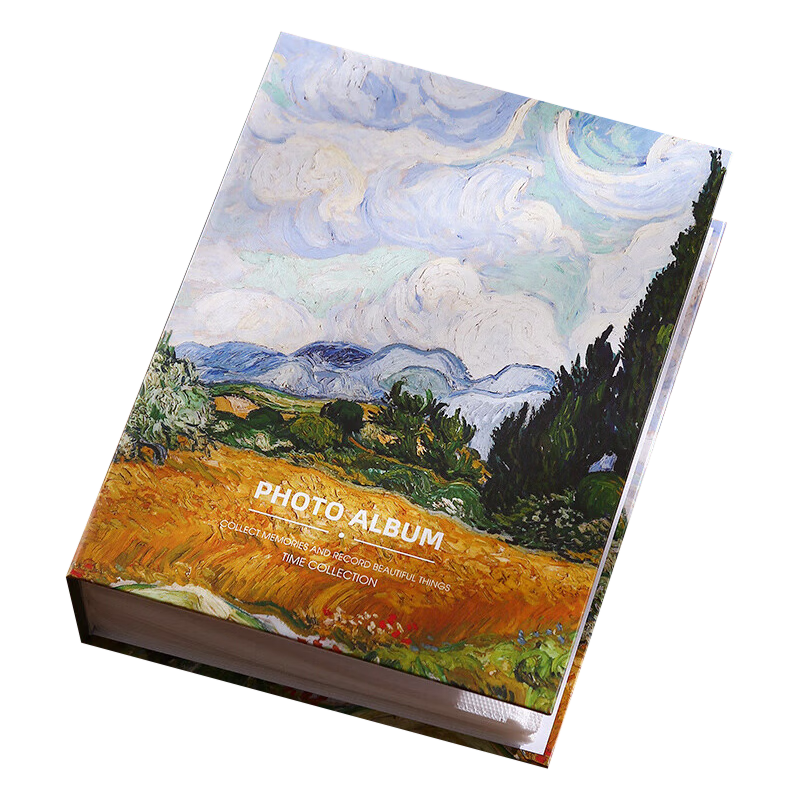 Ouliwen Insert-Style Oil Painting Storage Album, Large Capacity Family Photo Album, Couple Graduation Memory Book, Photo Book (6-Inch Laminated, 100 Pages), Cedar Tree in The Wheat Field