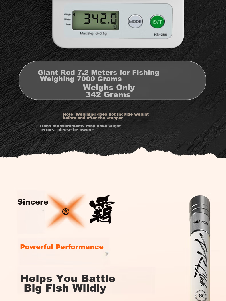 SIMAGO Ximan Duo Giant Rod, 19 Sections, 8H Ultra-Hard Carbon Fiber, Imported from Japan, for Sturgeon And Carp, Multi-Purpose Fishing Rod, 6.3 Meters 10