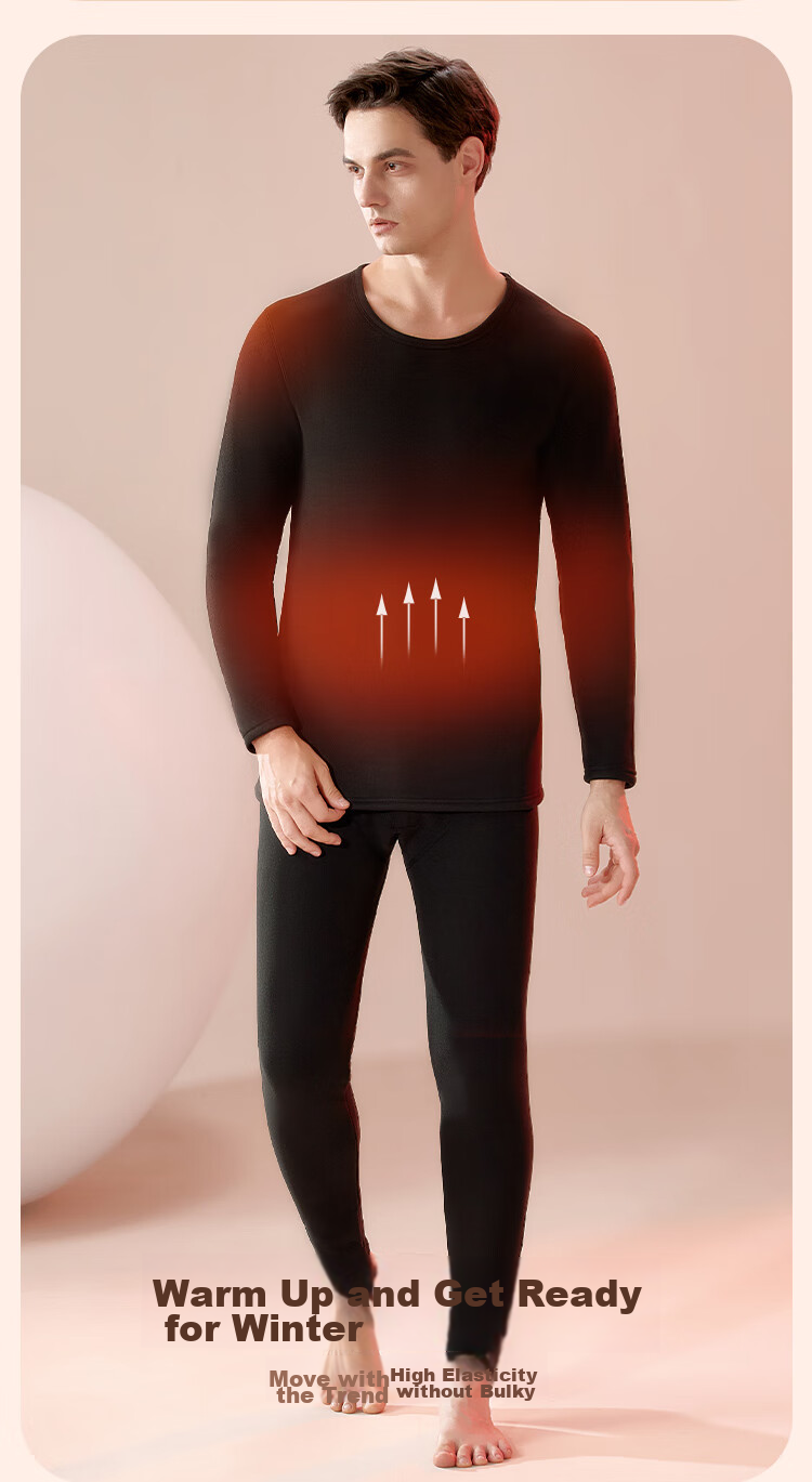 Hengyuanxiang Wool And Silk Thermal Underwear, Fleece-Lined, Extra Thick, Mid-Collar Autumn Top And Bottom Set 9